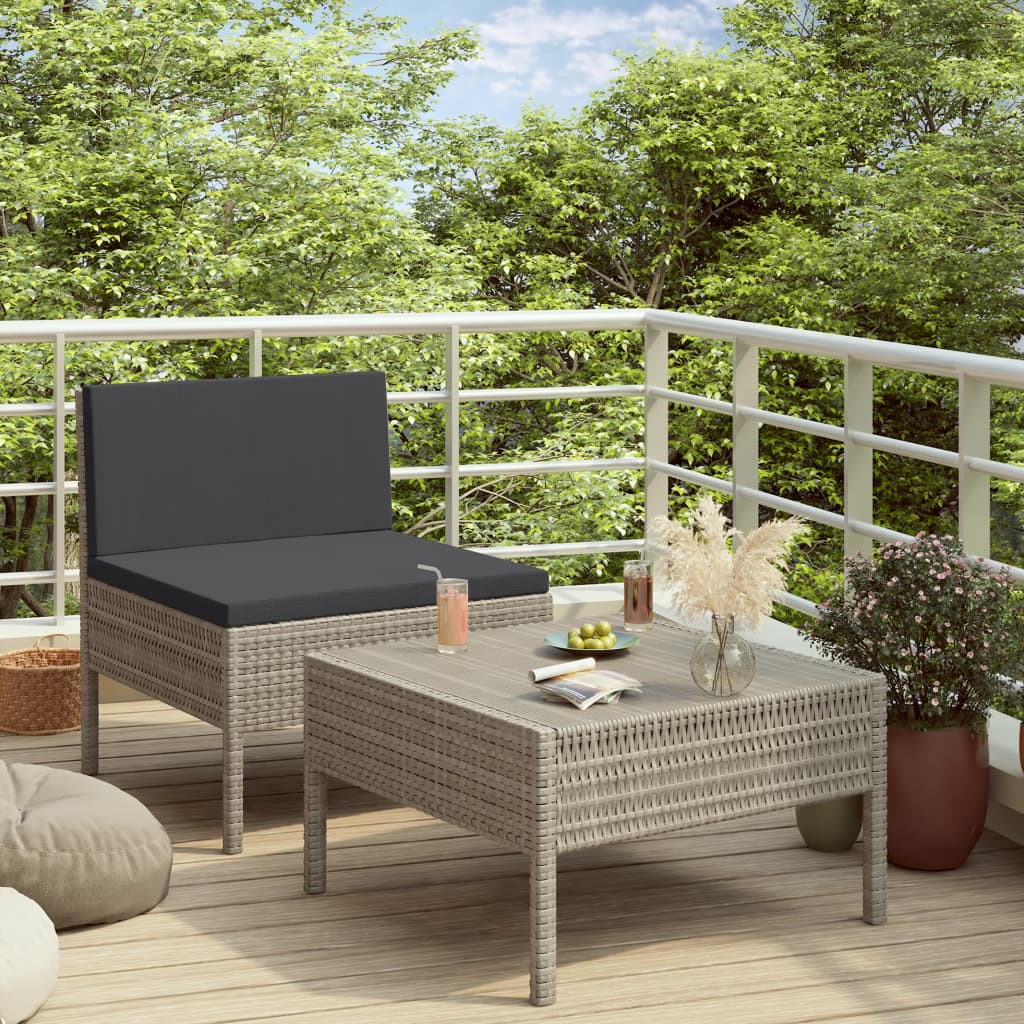 2-tlg. Garten-Lounge-Set mit Auflagen Poly Rattan Grau kaufen