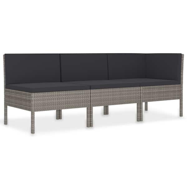 vidaXL 3-osaline aiam&ouml;&ouml;bli komplekt patjadega, pol&uuml;rotang, hall