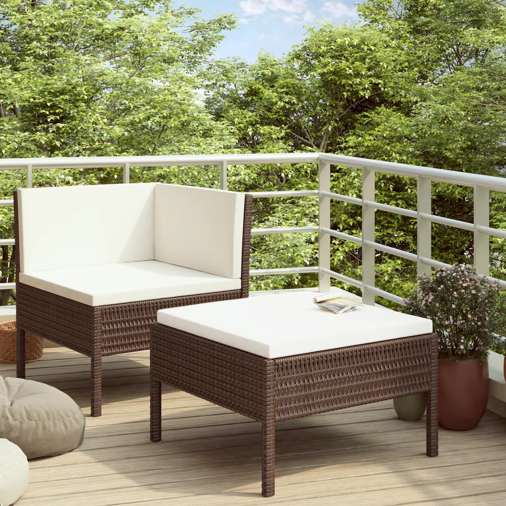 vidaXL 2-tlg. Garten-Lounge-Set mit Auflagen Poly Rattan Braun