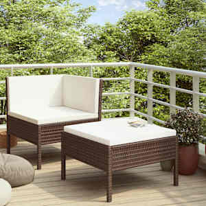 Vrtna sedežna garnitura z blazinami 2-delna poli ratan rjava