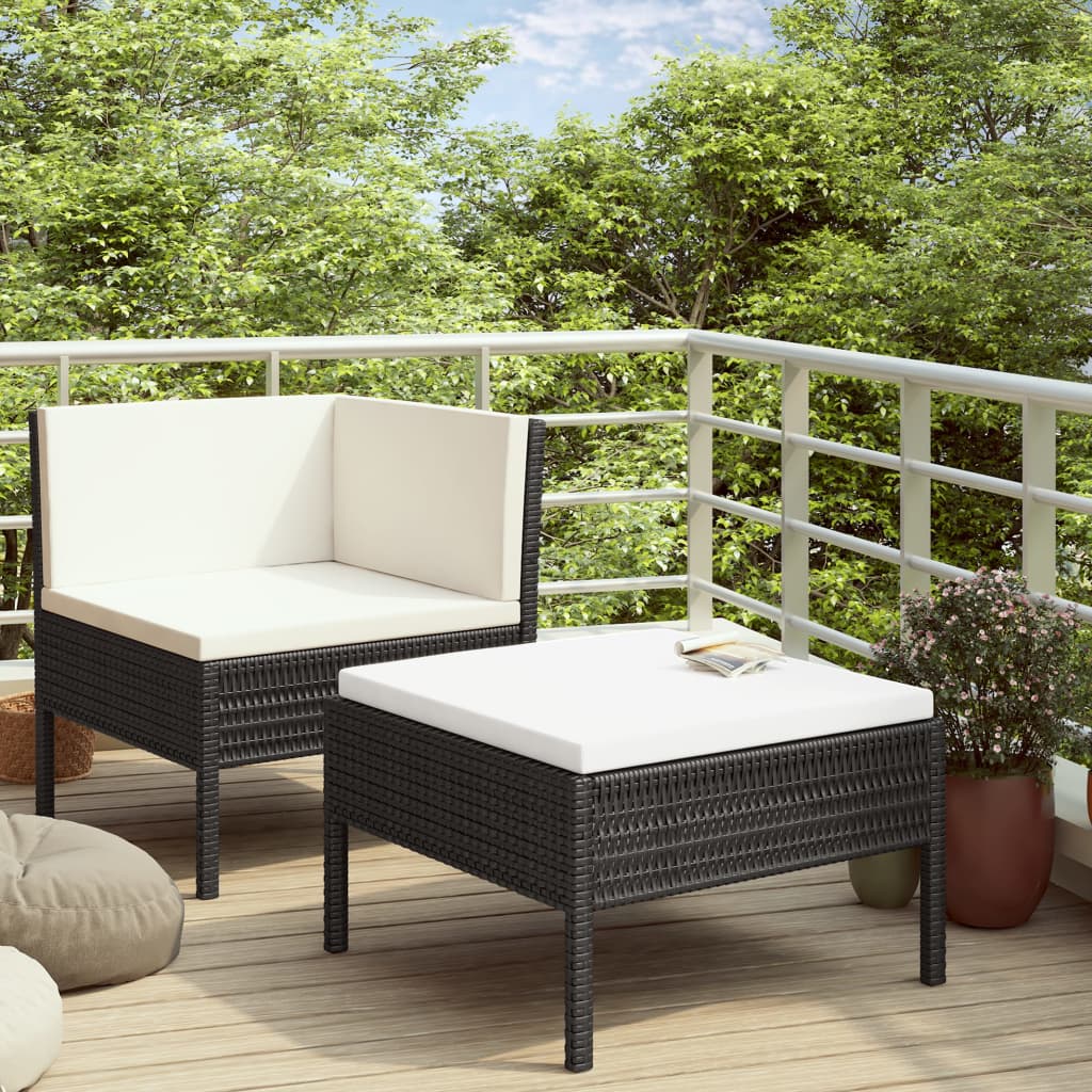 vidaXL 2-tlg. Garten-Lounge-Set mit Auflagen Poly Rattan Schwarz