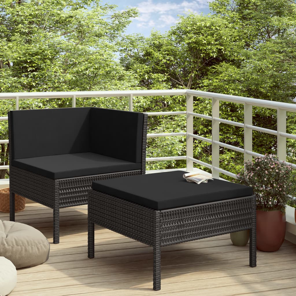 vidaXL 2-tlg. Garten-Lounge-Set mit Auflagen Poly Rattan Schwarz