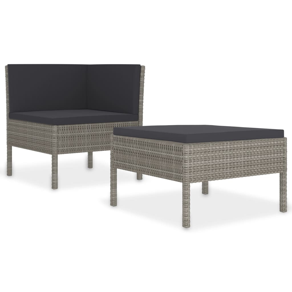 

vidaXL 2 Piece Patio Lounge Set with Cushions Poly Rattan Gray