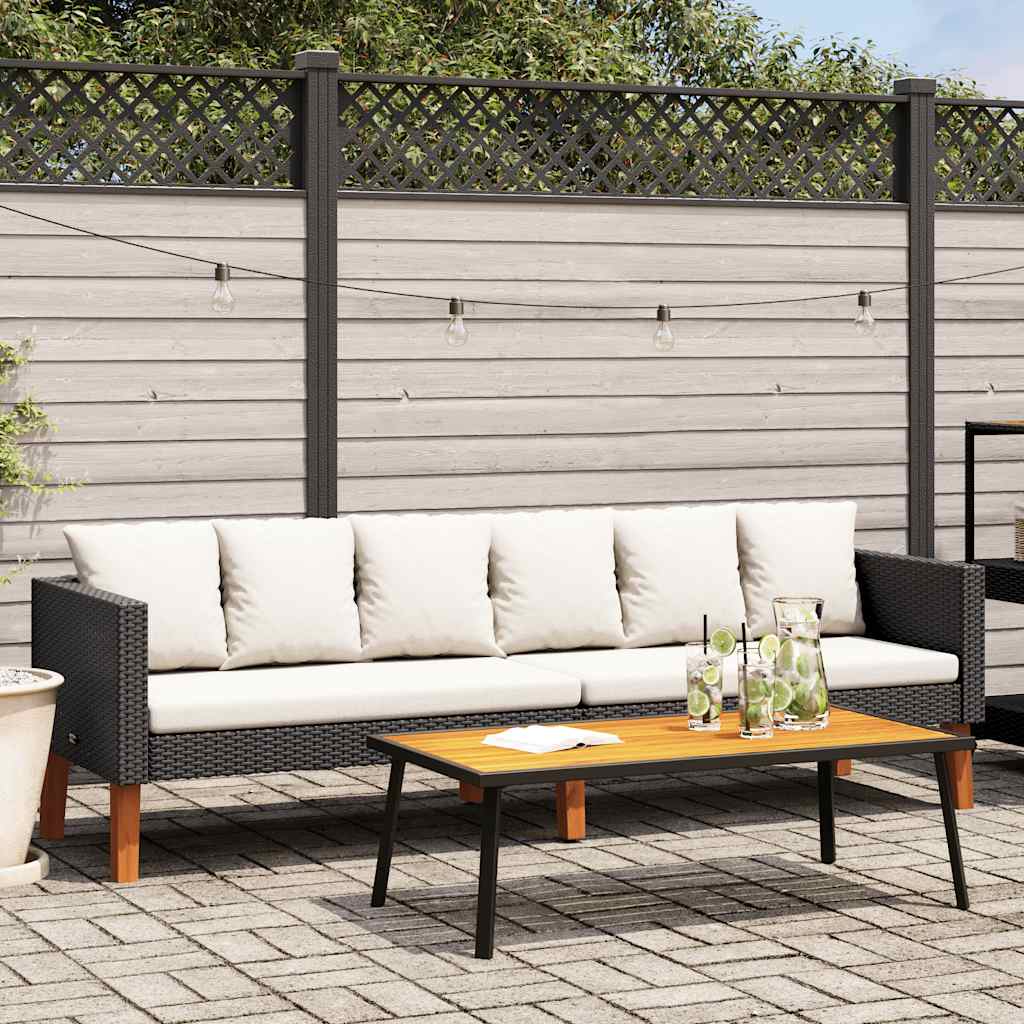 vidaXL 3-Sitzer-Gartensofa mit Auflagen Poly Rattan Schwarz