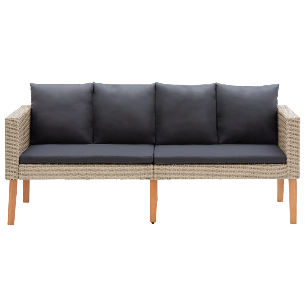 vidaXL Tuinbank 2-zits met kussens poly rattan beige afbeelding