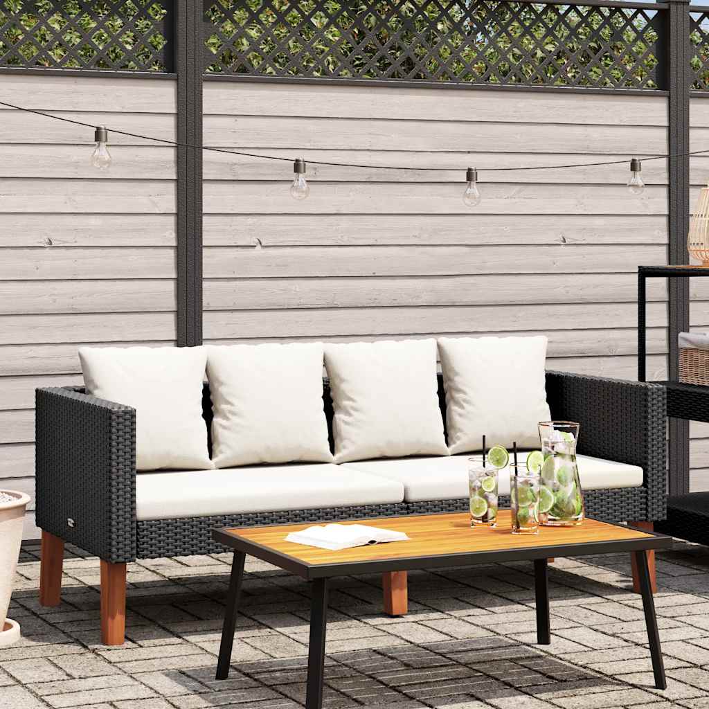 Thumbnail - vidaXL 2-Sitzer-Gartensofa mit Auflagen Poly Rattan Schwarz
