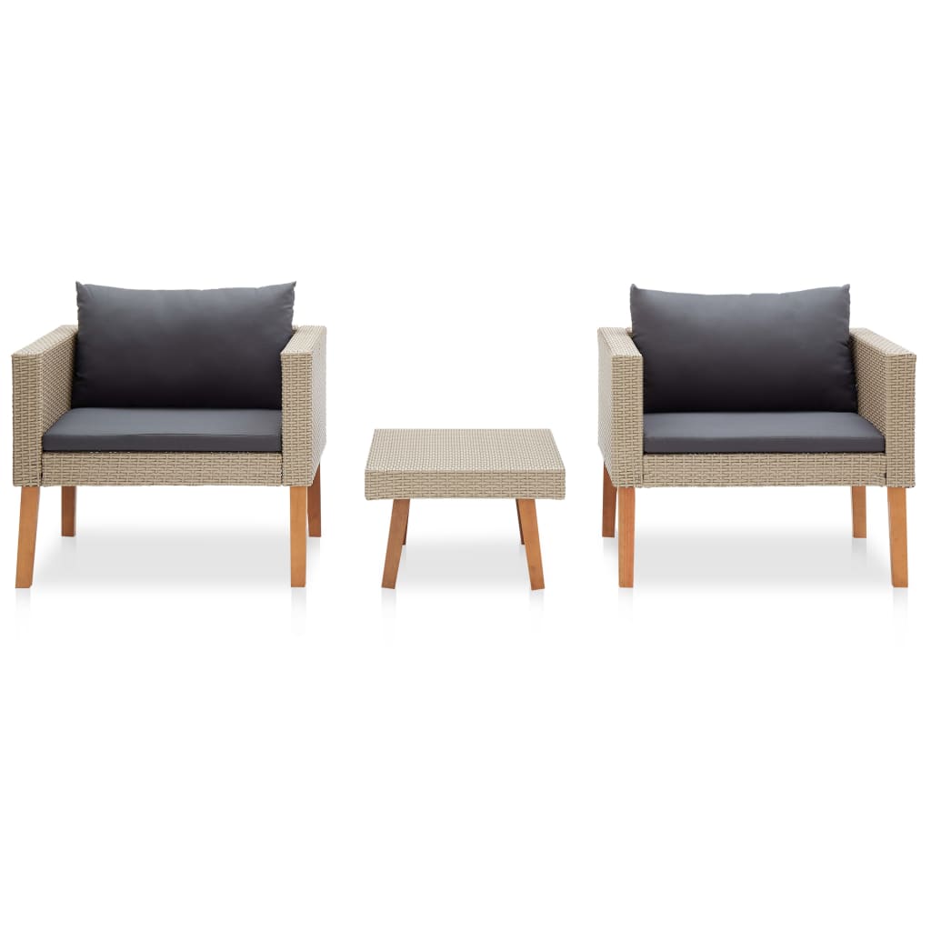 vidaXL 3-delige Loungeset met kussens poly rattan beige afbeelding
