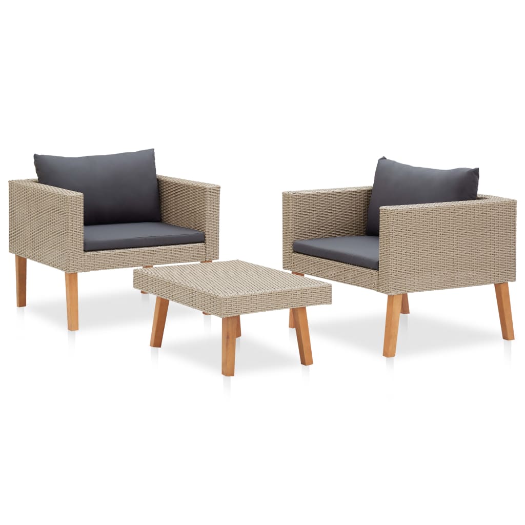 Thumbnail - vidaXL 3-tlg. Garten-Lounge-Set mit Auflagen Poly Rattan Beige