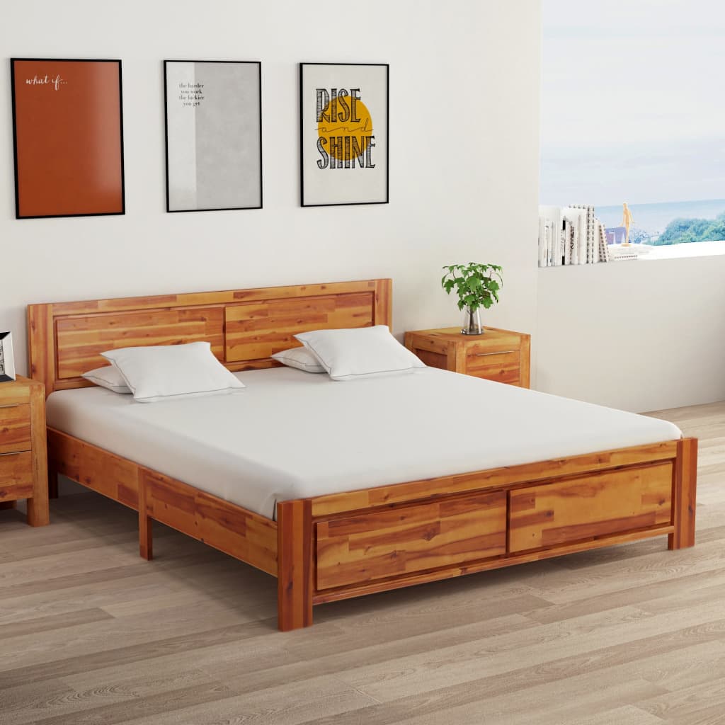 vidaXL Sängynrunko ja 2 yöpöytää täysi akaasiapuu 160×200 cm