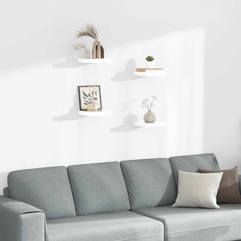 vidaXL Rafturi de perete, 4 buc., alb extralucios, 23x23,5x3,8 cm, MDF