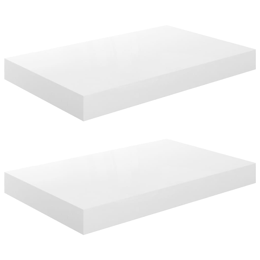 vidaXL Plovoucí nástěnné police 2 ks bílé vysoký lesk 40x23x3,8 cm MDF