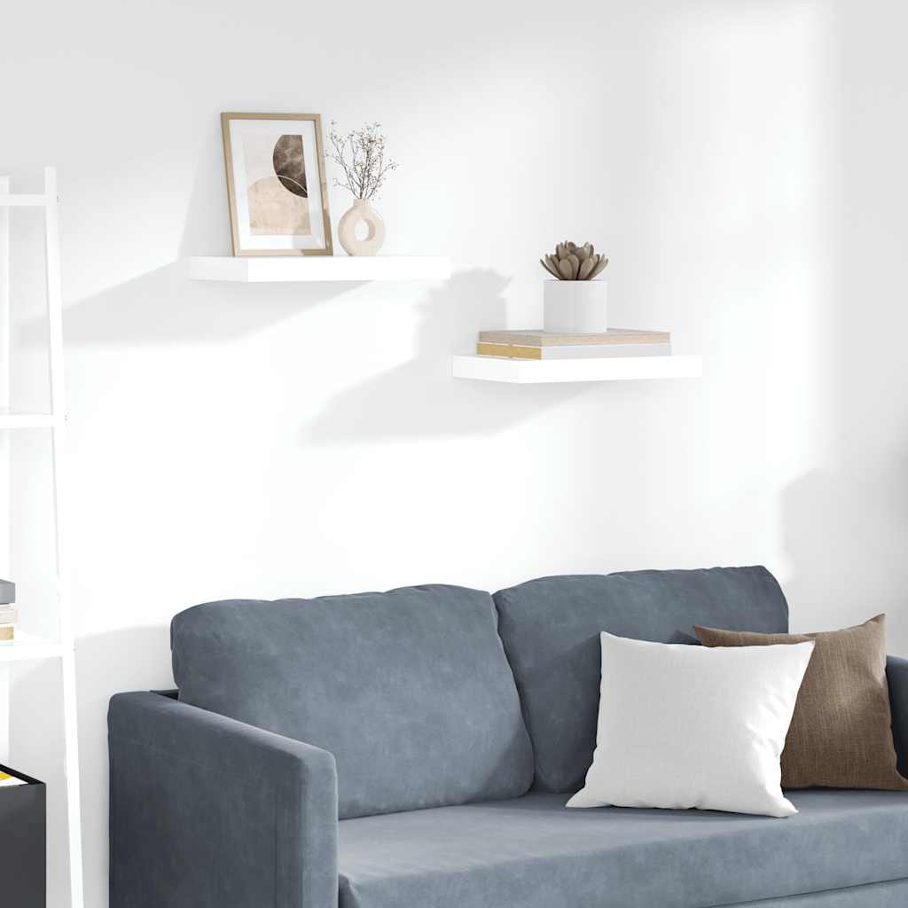 vidaXL Rafturi de perete, 2 buc., alb extralucios, 40x23x3,8 cm, MDF