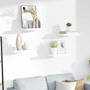 Lebdeče police 4 kosi visok sijaj bele 40x23x3,8 cm MDF