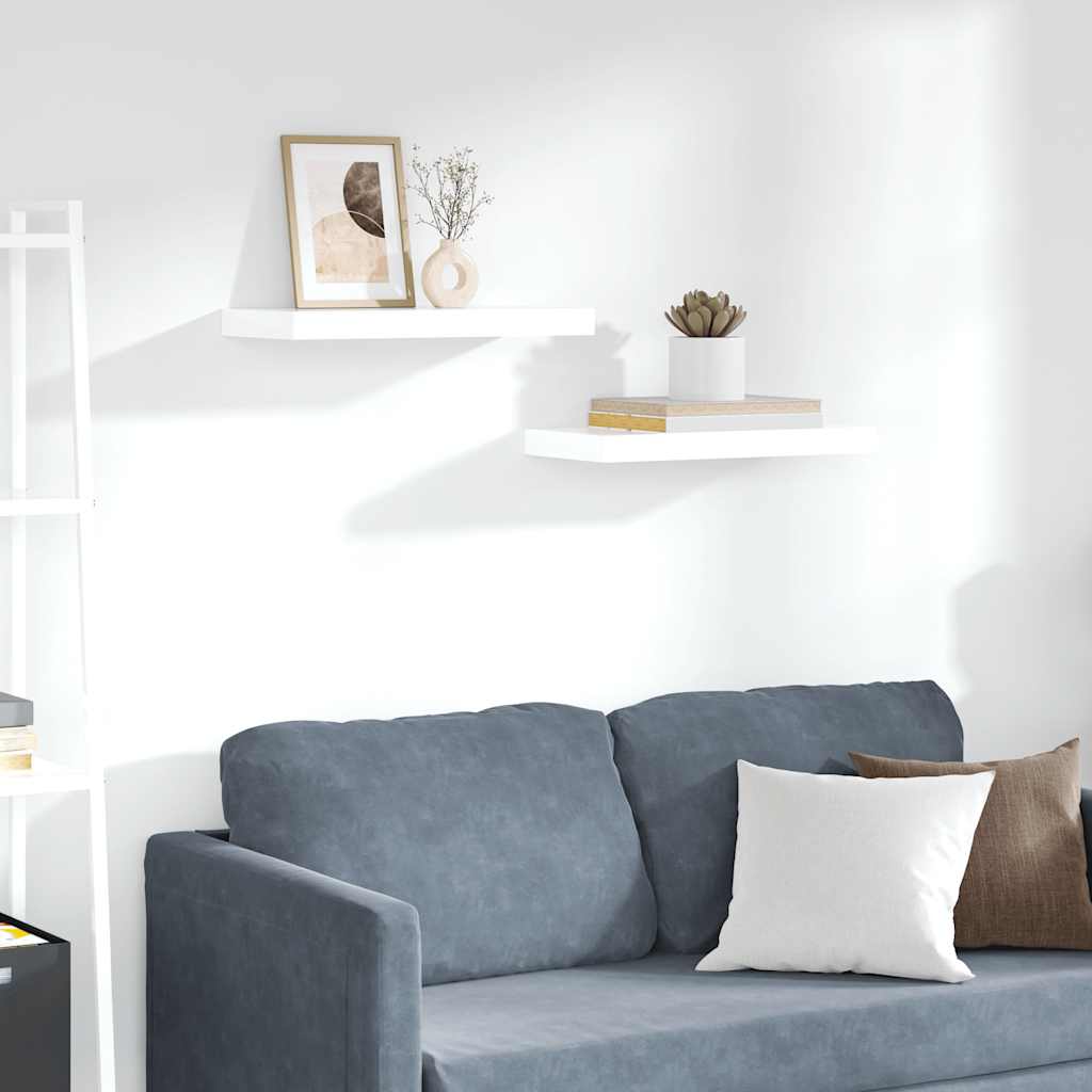 vidaXL Rafturi de perete, 2 buc., alb extralucios, 50x23x3,8 cm, MDF