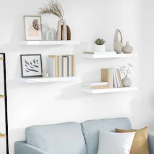 Lebdeče police 4 kosi visok sijaj bele 60x23,5x3,8 cm MDF