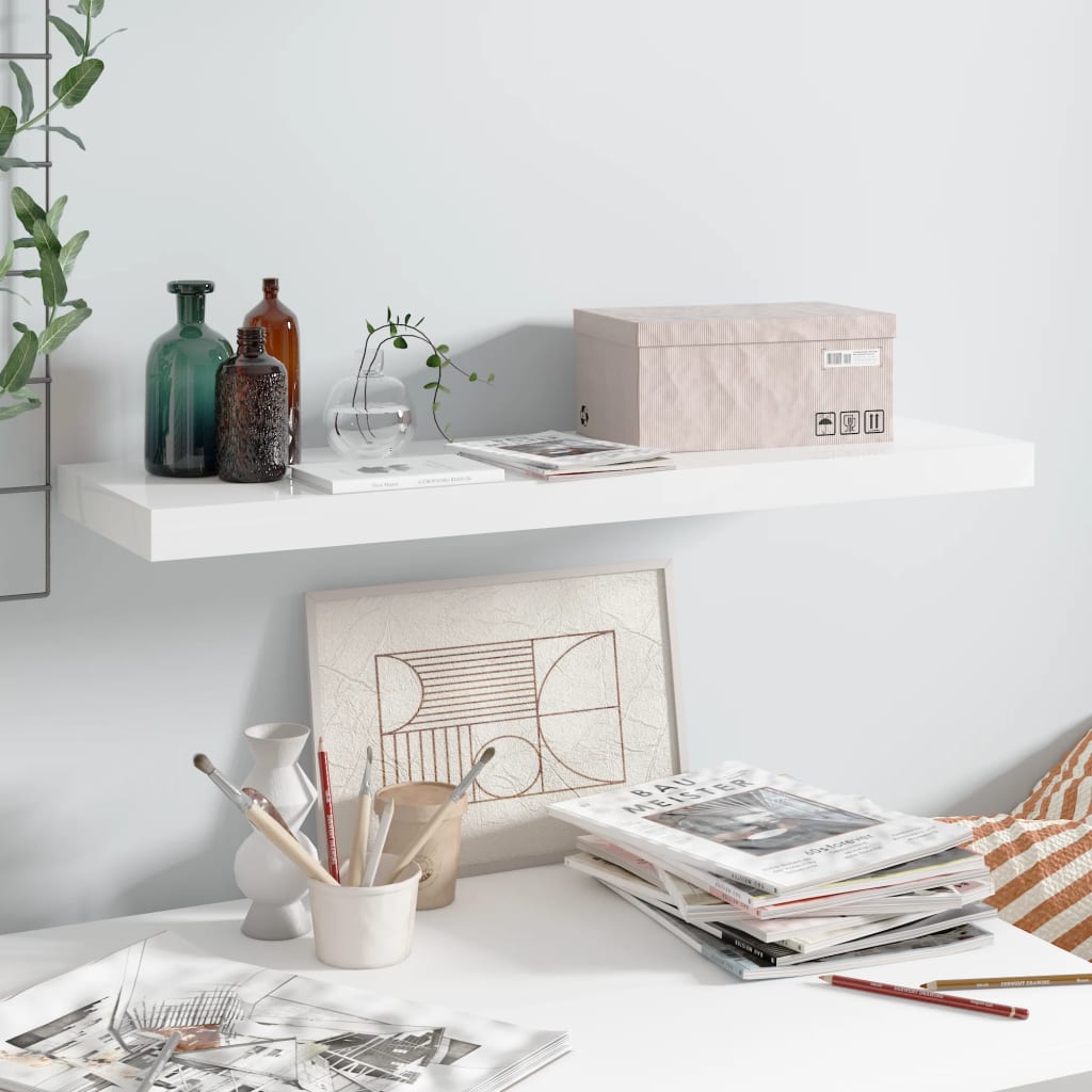 vidaXL Schweberegal Hochglanz-Weiß 80x23,5x3,8 cm MDF