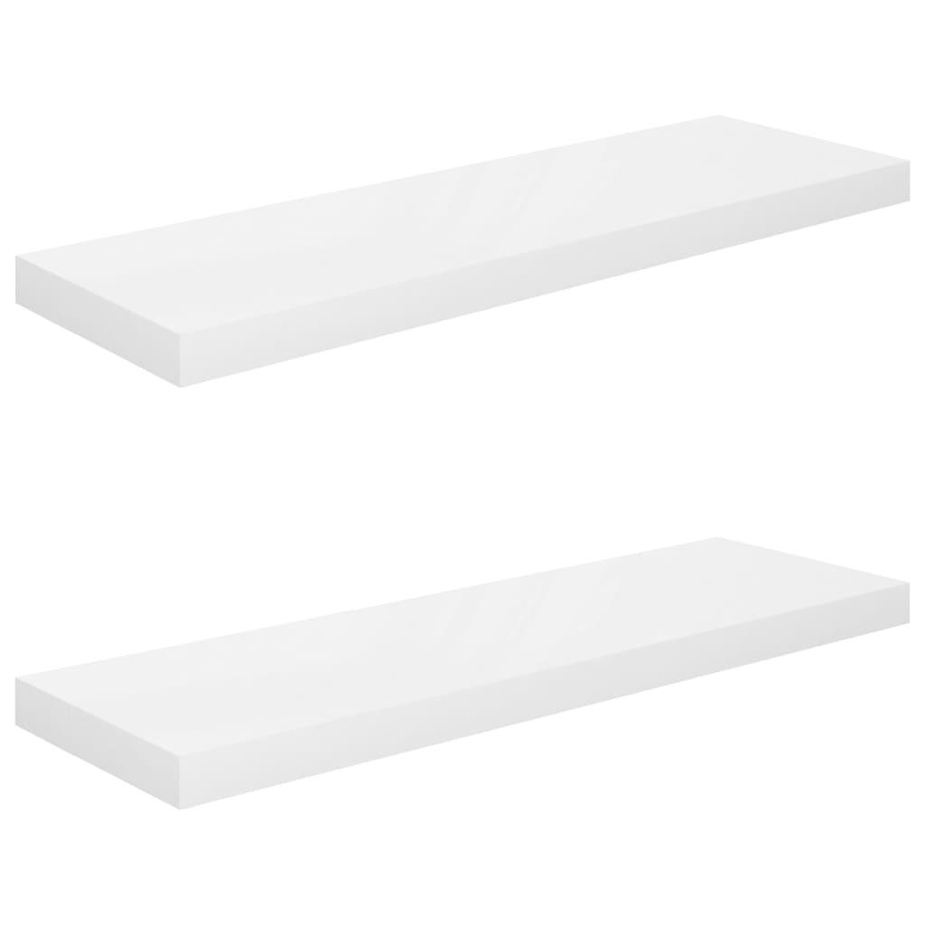 Image of vidaXL Floating Wall Shelves 2 pcs High Gloss White 80x23.5x3.8 cm MDF