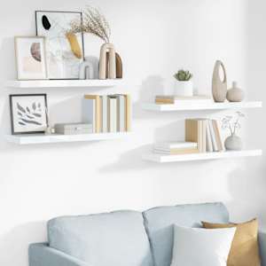 Lebdeče police 4 kosi visok sijaj bele 80x23,5x3,8 cm MDF