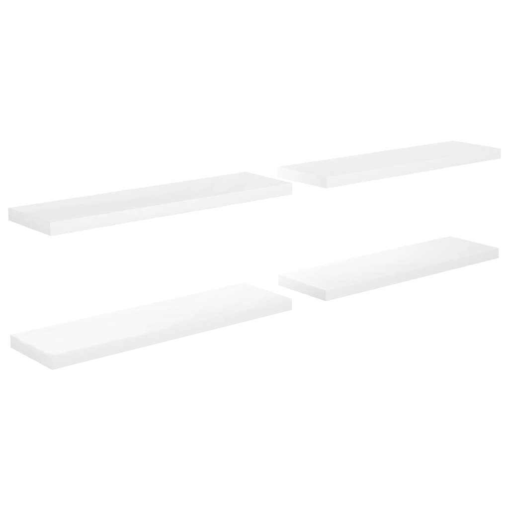 vidaXL Plávajúce nástenné police 4 ks, lesklé biele 90x23,5x3,8cm, MDF