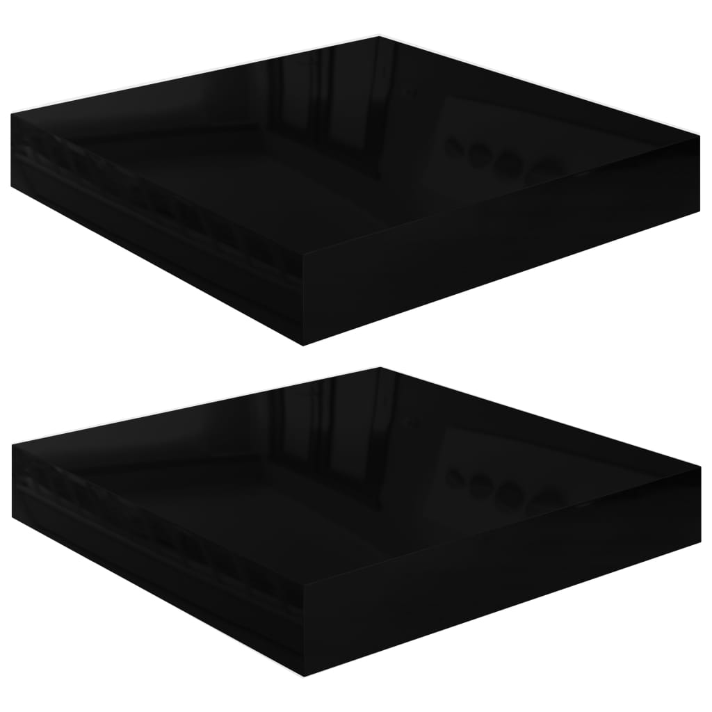2 db magasfényű fekete MDF lebegő fali polc 23 x 23,5 x 3,8 cm 