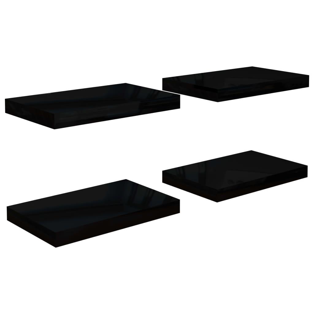 

vidaXL Floating Wall Shelves 4 pcs High Gloss Black 15.7"x9.1"x1.5" MDF