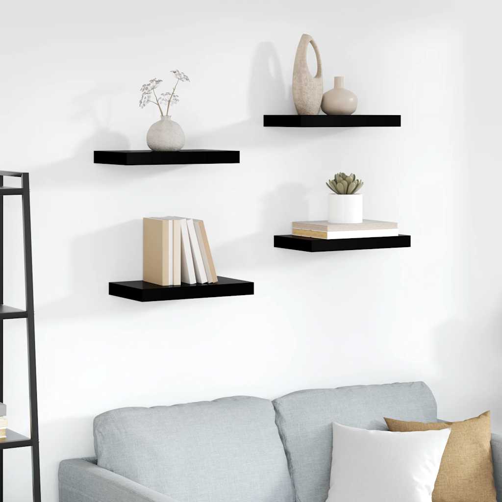 vidaXL Rafturi de perete, 4 buc., negru extralucios, 40x23x3,8 cm, MDF