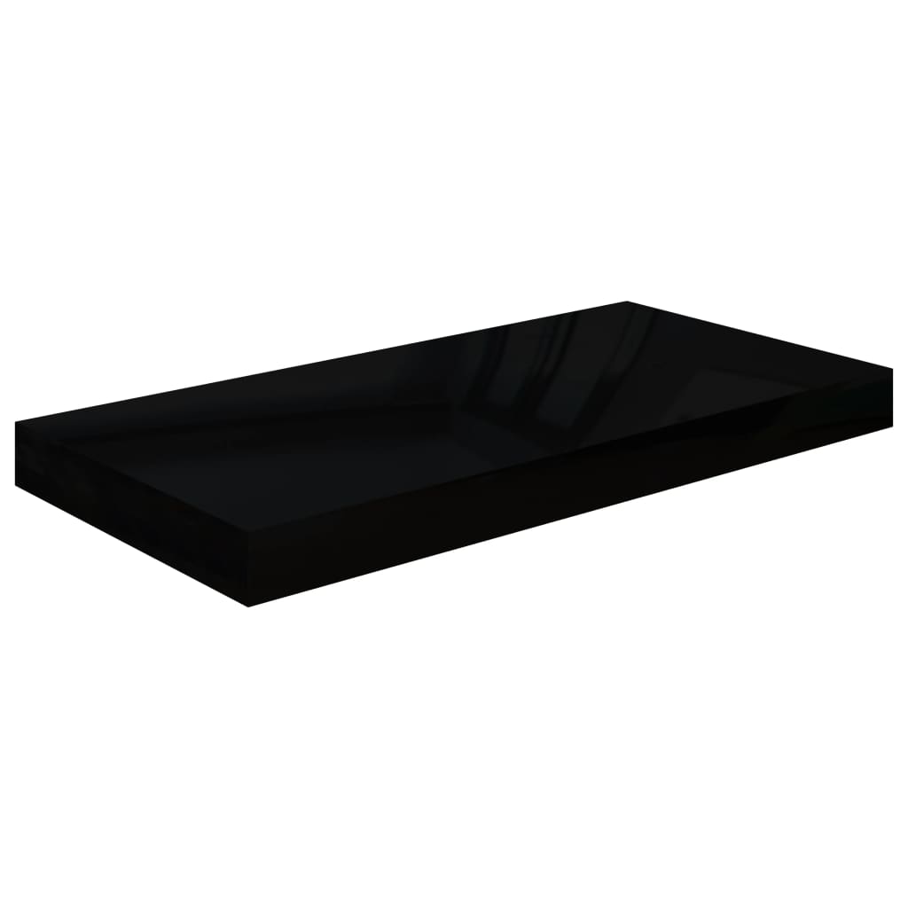 Magasfényű fekete MDF lebegő fali polc 50 x 23 x 3,8 cm 