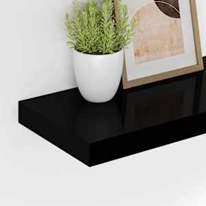 Plovoucí nástěnná police černá vysoký lesk 50 x 23 x 3,8 cm MDF - obrázek 4