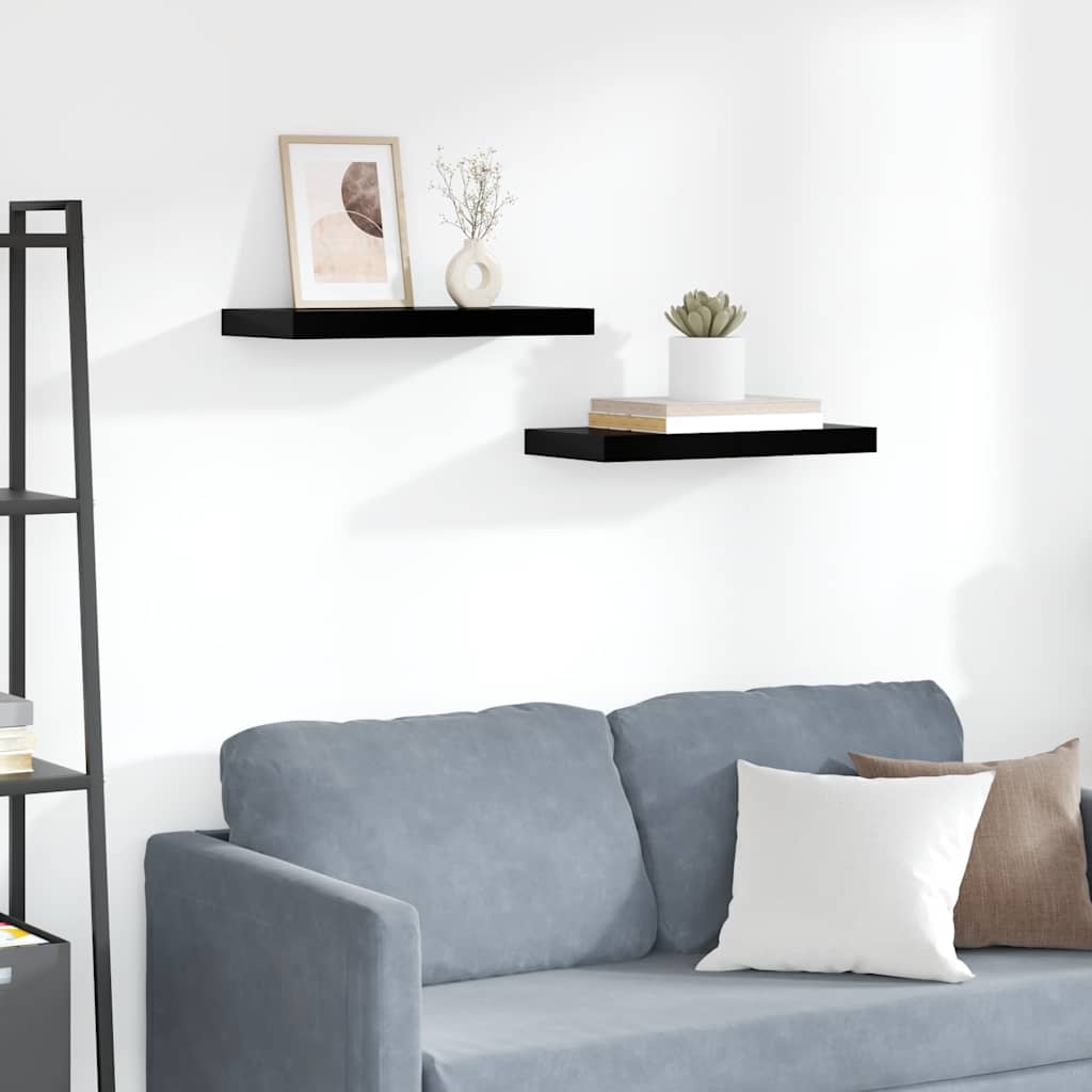 vidaXL Rafturi de perete, 2 buc., negru extralucios, 50x23x3,8 cm, MDF