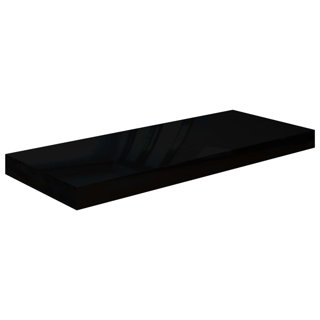 2 db magasfényű fekete MDF lebegő fali polc 60 x 23,5 x 3,8 cm 