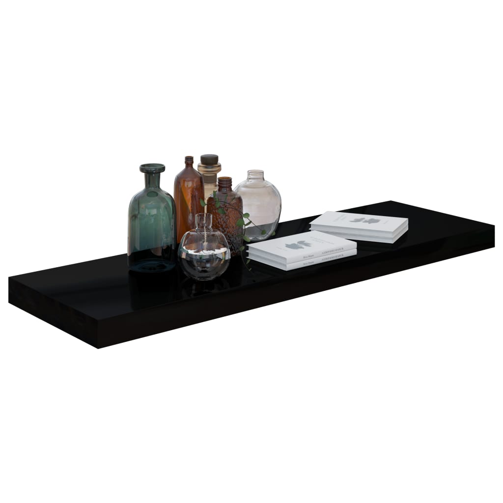 vidaXL Wandschappen zwevend 4 st 80x23,5x3,8 cm MDF hoogglans zwart afbeelding