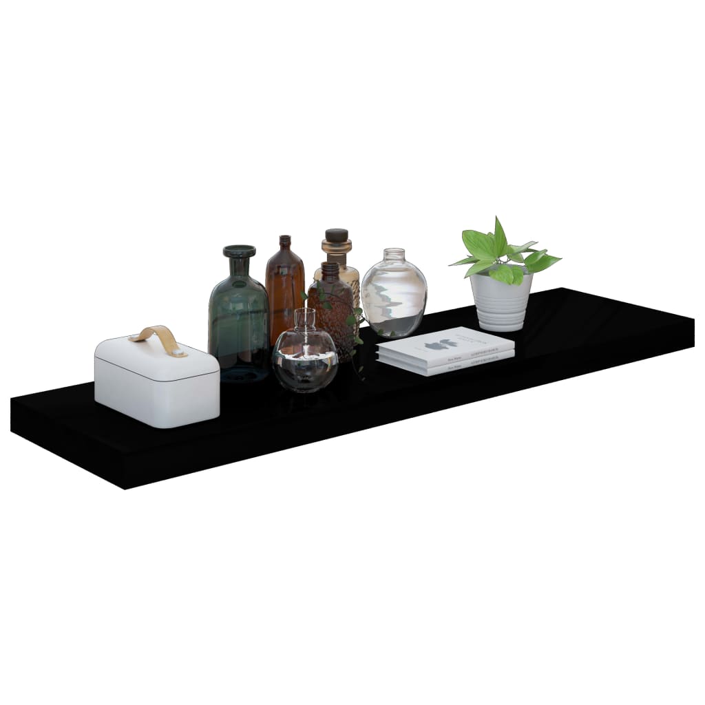 vidaXL Wandschap zwevend 90x23,5x3,8 cm MDF hoogglans zwart afbeelding