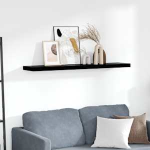 Stenska polica visok sijaj črna 120x23,5x3,8 cm MDF