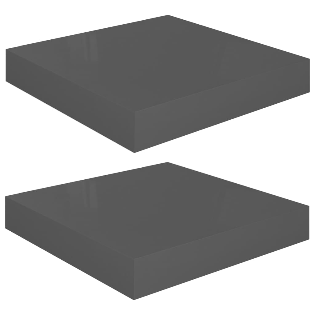 

vidaXL Floating Wall Shelves 2 pcs High Gloss Gray 9.1"x9.3"x1.5" MDF