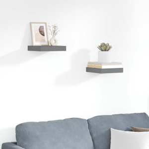 Stenske police 2 kosa visok sijaj sive 23x23,5x3,8 cm MDF