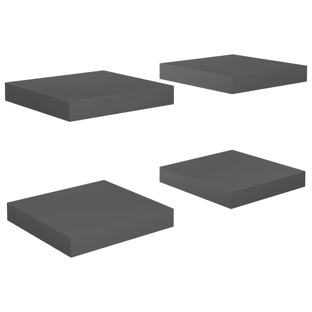 

vidaXL Floating Wall Shelves 4 pcs High Gloss Gray 9.1"x9.3"x1.5" MDF