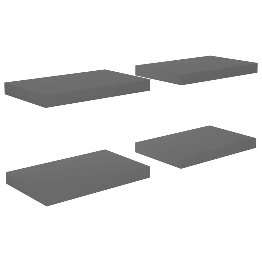 

vidaXL Floating Wall Shelves 4 pcs High Gloss Gray 15.7"x9.1"x1.5" MDF