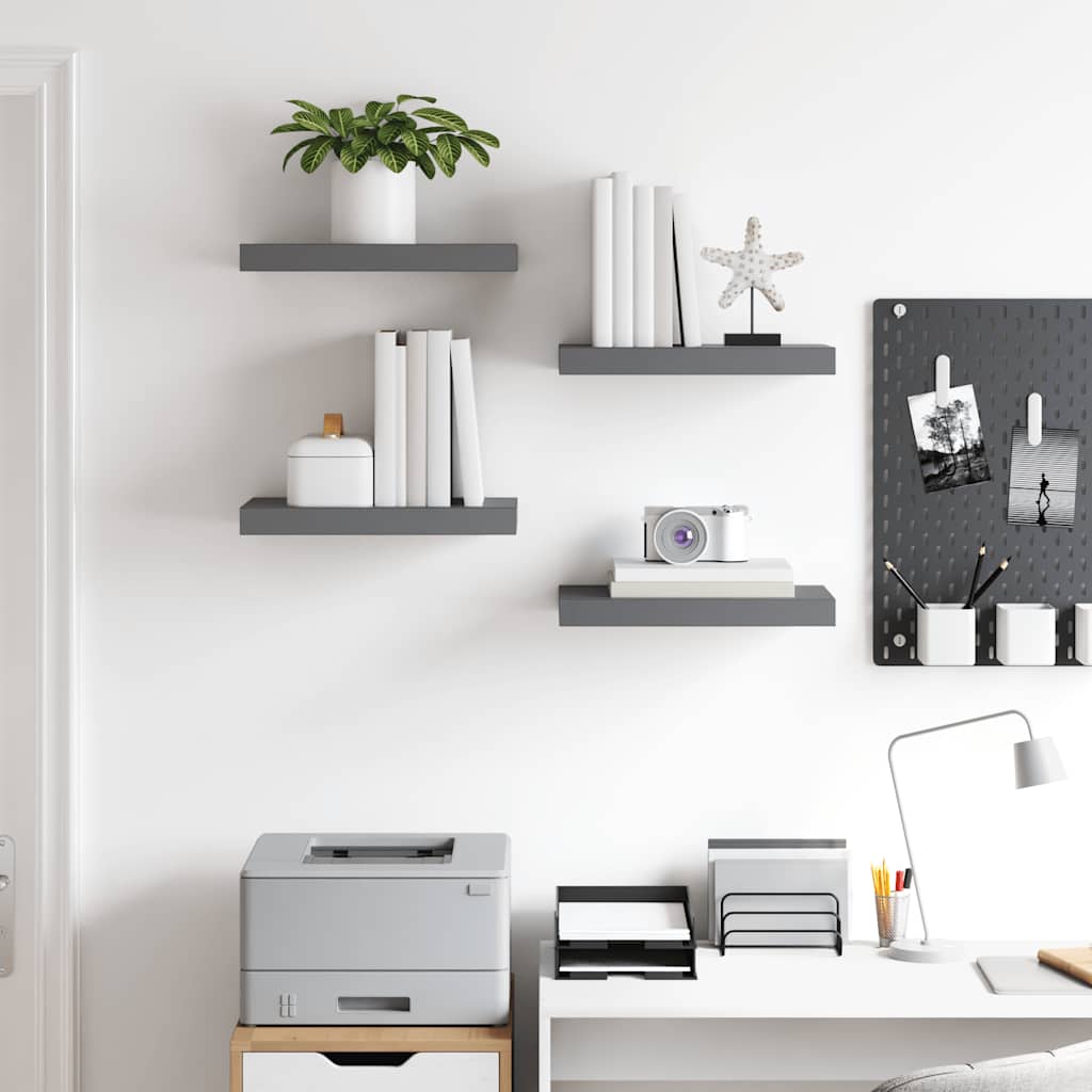 Thumbnail - vidaXL Schweberegale 4 Stk. Hochglanz-Grau 40x23x3,8 cm MDF