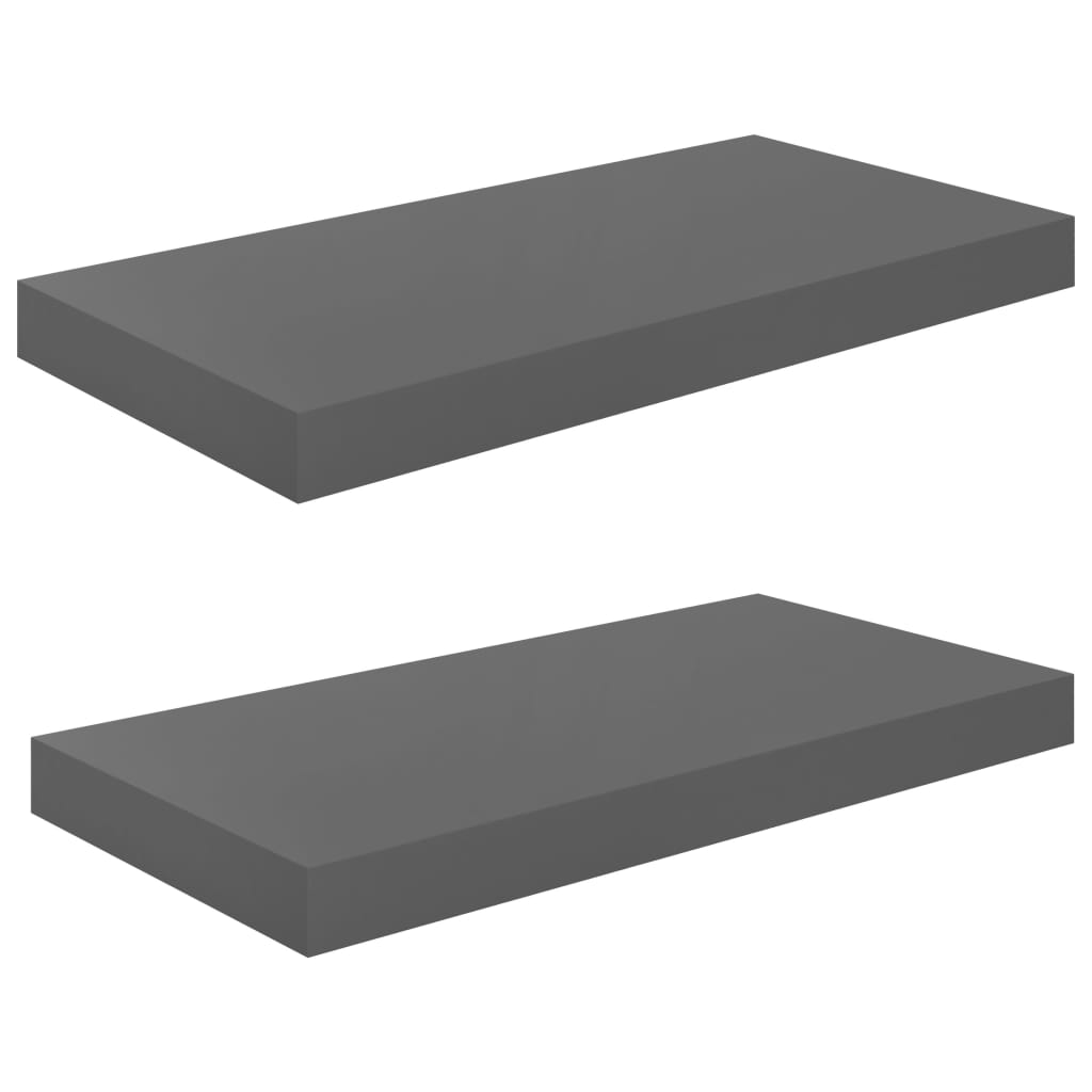 

vidaXL Floating Wall Shelves 2 pcs High Gloss Gray 19.7"x9.1"x1.5" MDF
