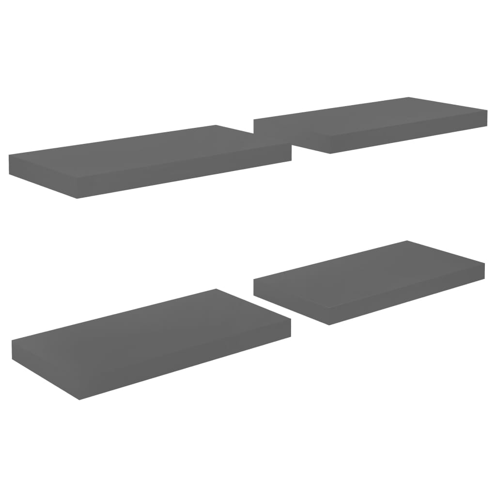 

vidaXL Floating Wall Shelves 4 pcs High Gloss Gray 19.7"x9.1"x1.5" MDF