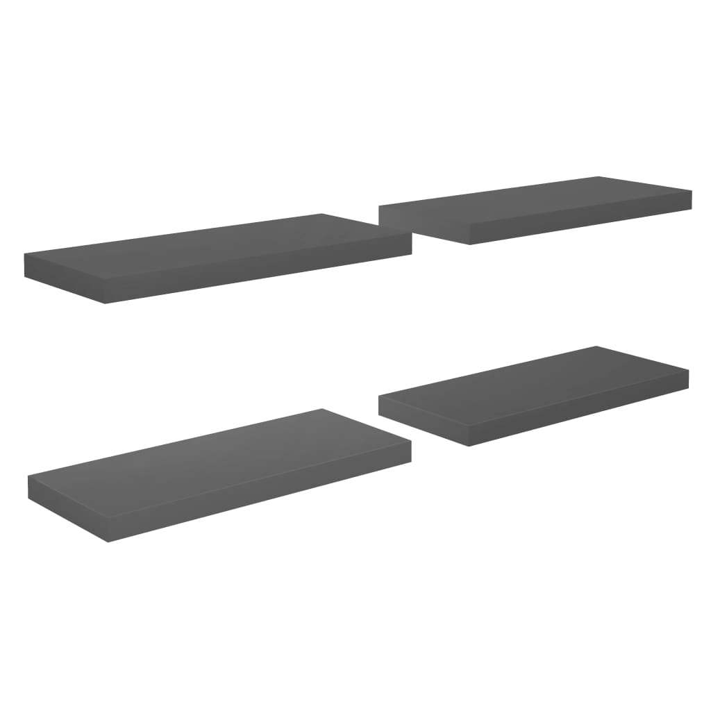 Image of vidaXL Floating Wall Shelves 4 pcs High Gloss Grey 60x23.5x3.8 cm MDF