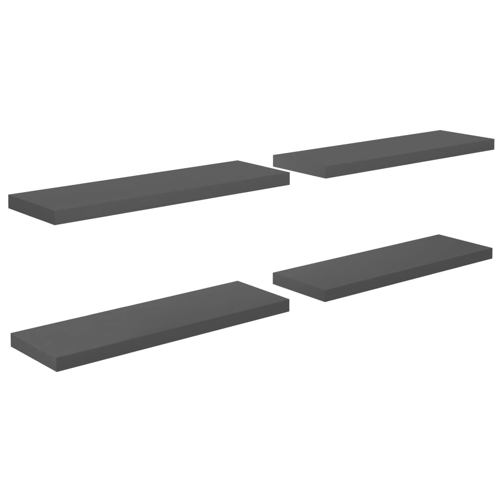 

vidaXL Floating Wall Shelves 4 pcs High Gloss Gray 31.5"x9.3"x1.5" MDF