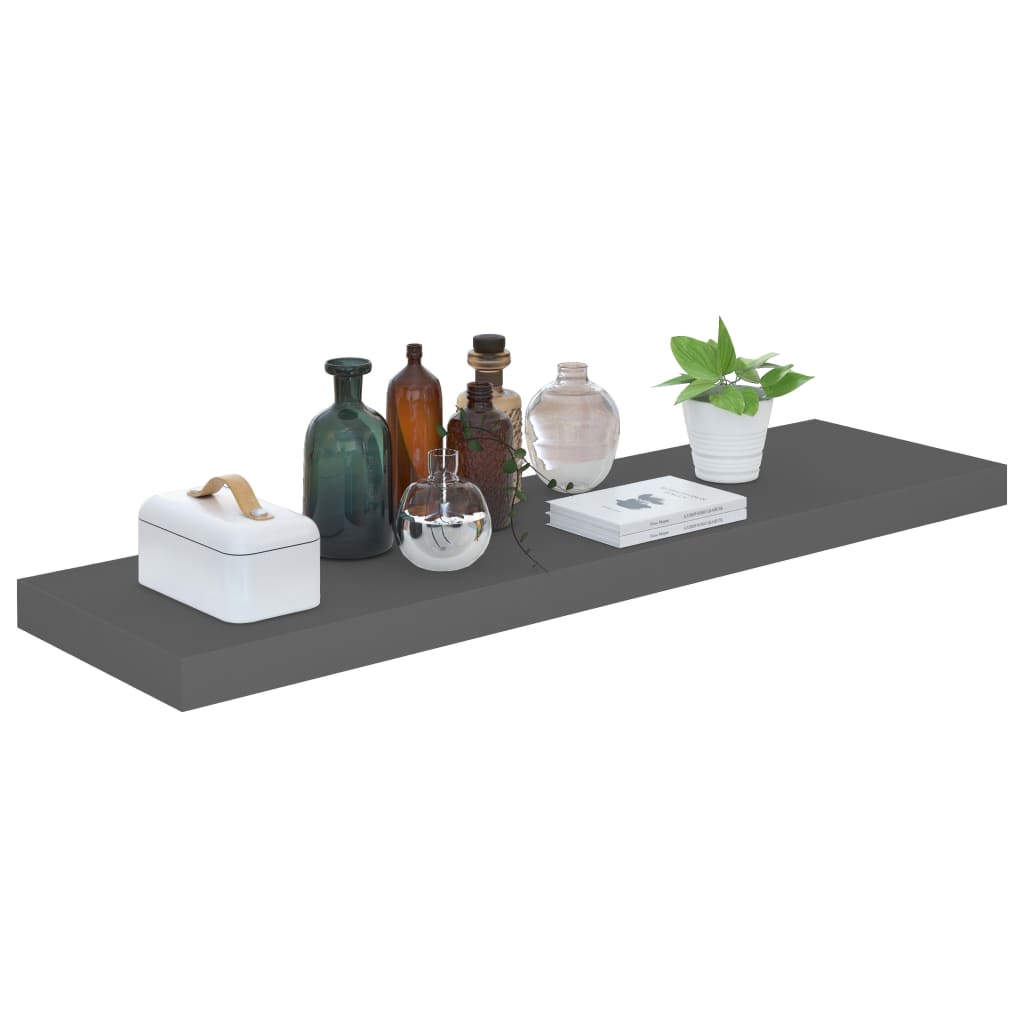 vidaXL Wandschap zwevend 90x23,5x3,8 cm MDF hoogglans grijs afbeelding