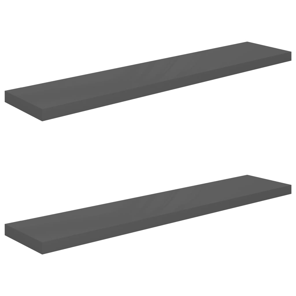 vidaXL Plovoucí nástěnné police 2 ks lesklé šedé 120x23,5x3,8 cm MDF