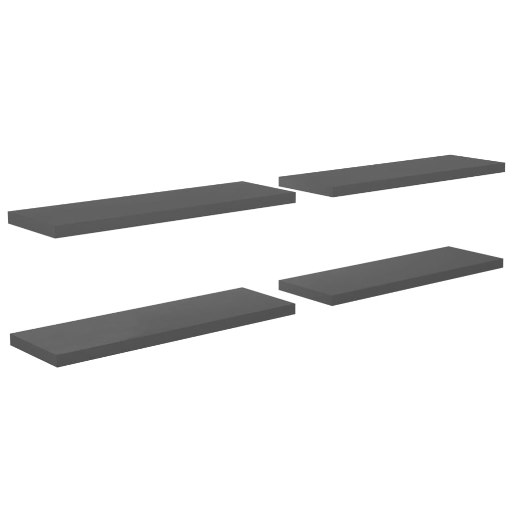 vidaXL Plovoucí nástěnné police 4 ks lesklé šedé 120x23,5x3,8 cm MDF