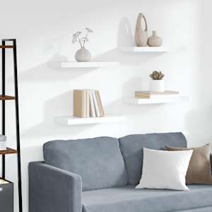 Stenske police 4 kosi bele 50x23x3,8 cm MDF