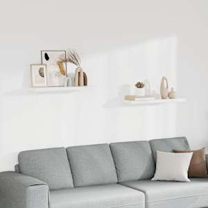 Stenske police 2 kosa bele 80x23,5x3,8 cm MDF