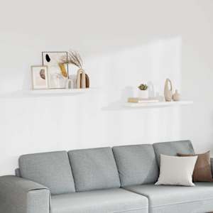 Stenske police 2 kosa bele 90x23,5x3,8 cm MDF