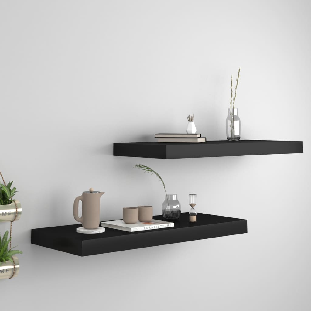 vidaXL Floating Wall Shelves 2 pcs Black 60×23.5×3.8 cm MDF