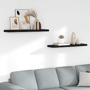 Stenske police 2 kosa črne 90x23,5x3,8 cm MDF